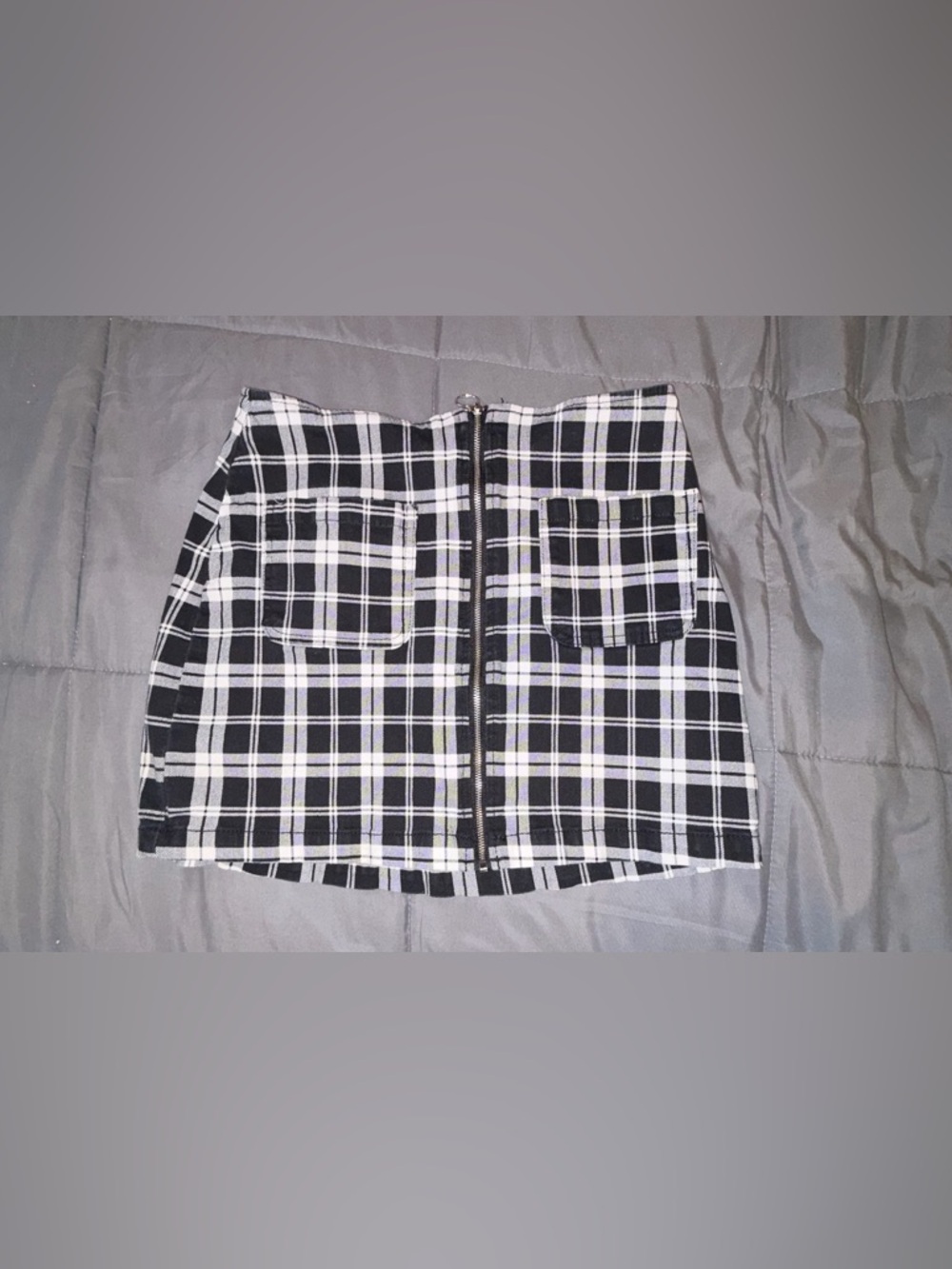 TG LA Black & White Plaid Mini Skirt Zip Front Pockets Size S